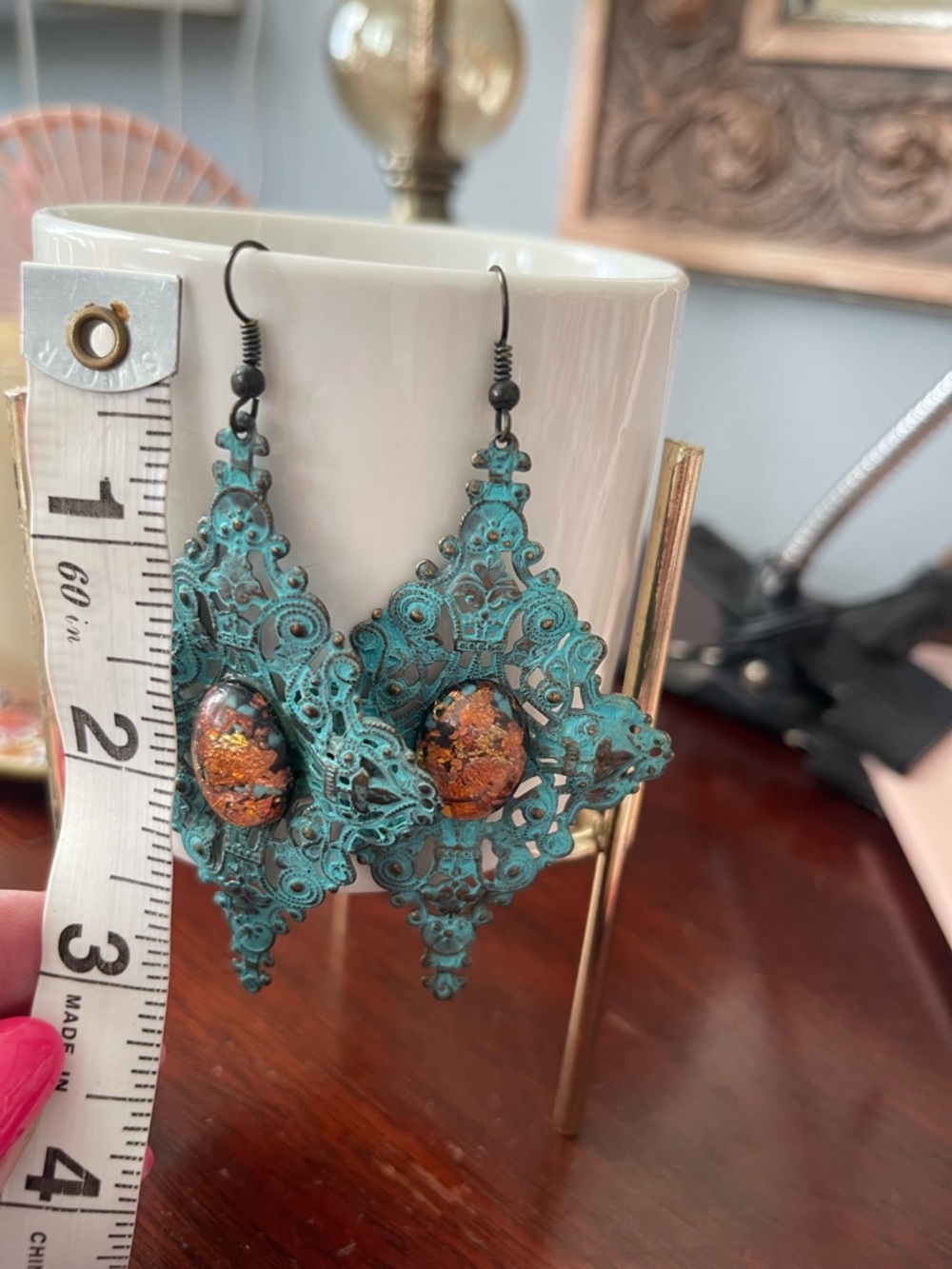2️⃣ Pair Patina Filigree Metal Lightweight Earrings - Picture 5 of 7